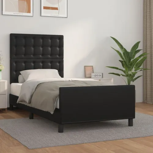 Okvir za krevet s uzglavljem crni 90x200 cm od umjetne kože - Crna 90 x 200 cm gumbi Crna Cijena