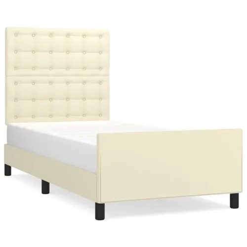 Okvir za krevet s uzglavljem krem 100x200 cm od umjetne kože - Krema 100 x 200 cm gumbi Krema Cijena