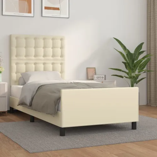 Okvir za krevet s uzglavljem krem 100x200 cm od umjetne kože - Krema 100 x 200 cm gumbi Krema Cijena