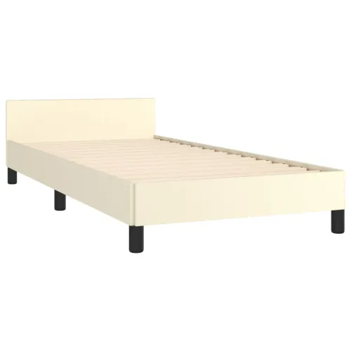 Okvir za krevet s uzglavljem krem 100x200 cm od umjetne kože - Krema 100 x 200 cm gumbi Krema Cijena