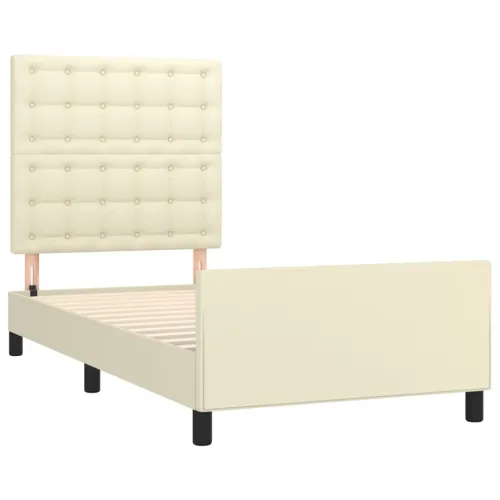 Okvir za krevet s uzglavljem krem 100x200 cm od umjetne kože - Krema 100 x 200 cm gumbi Krema Cijena