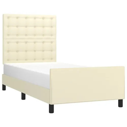Okvir za krevet s uzglavljem krem 100x200 cm od umjetne kože - Krema 100 x 200 cm gumbi Krema Cijena