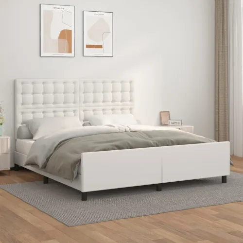 Okvir za krevet s uzglavljem bijeli 180x200 cm od umjetne kože - Bijela 180 x 200 cm gumbi Bijela Cijena
