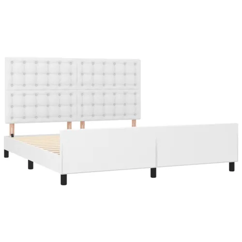 Okvir za krevet s uzglavljem bijeli 180x200 cm od umjetne kože - Bijela 180 x 200 cm gumbi Bijela Cijena