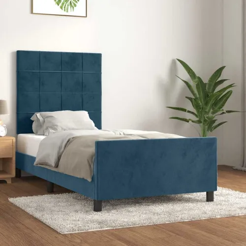 Okvir za krevet bez madraca tamnoplavi 90x200 cm baršunasti - Tamno plava 90 x 200 cm Blok s kvadratima Tamno plava Cijena