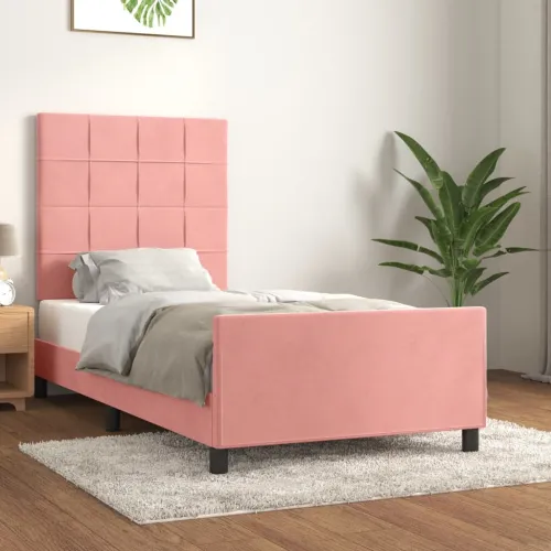 Okvir za krevet s uzglavljem ružičasti 90x200 cm baršunasti - Ružičasta 90 x 200 cm Blok s kvadratima Ružičasta Cijena
