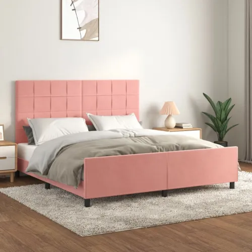 Okvir za krevet s uzglavljem ružičasti 180x200 cm baršunasti - Ružičasta 180 x 200 cm Blok s kvadratima Ružičasta Cijena