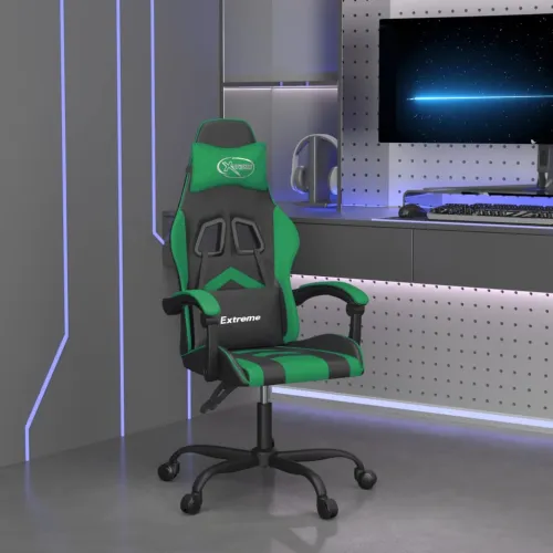 Gaming stolica crno-zelena od umjetne kože - Crna i zelena Bez naslona za noge Cijena