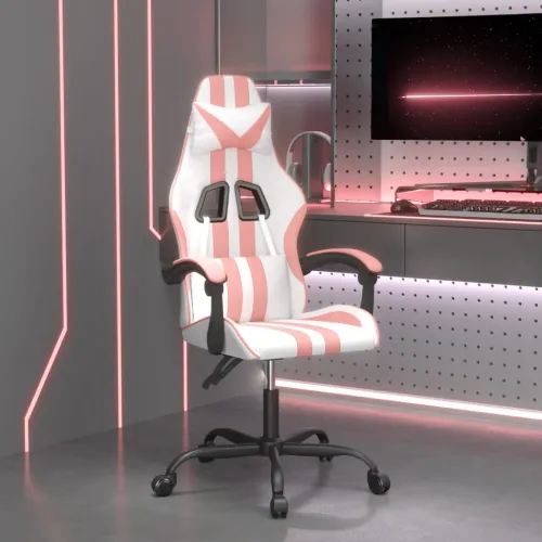 Okretna Gaming stolica bijelo-ružičasta od umjetne kože - Bijela i ružičasta Bez naslona za noge Cijena