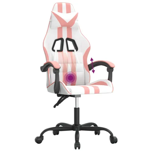 Okretna Gaming stolica bijelo-ružičasta od umjetne kože - Bijela i ružičasta Bez naslona za noge Cijena