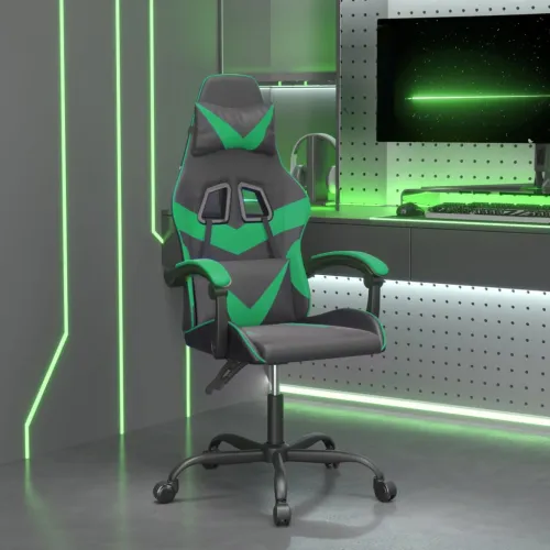 Okretna Gaming stolica crno-zelena od umjetne kože - Crna i zelena Bez naslona za noge Cijena