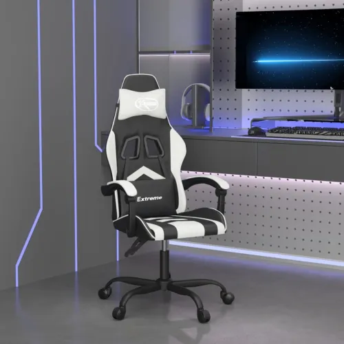 Okretna Gaming stolica od umjetne kože crno-bijela - Crno-bijelo Bez naslona za noge Cijena
