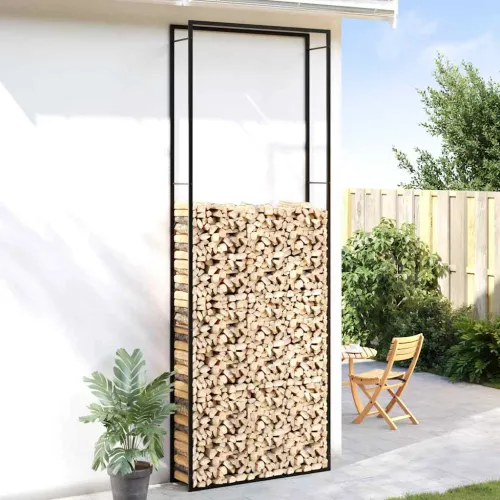 Stalak za drva za ogrjev mat crni 110x28x312 cm čelični - Crna 110 x 28 x 312 cm Cijena