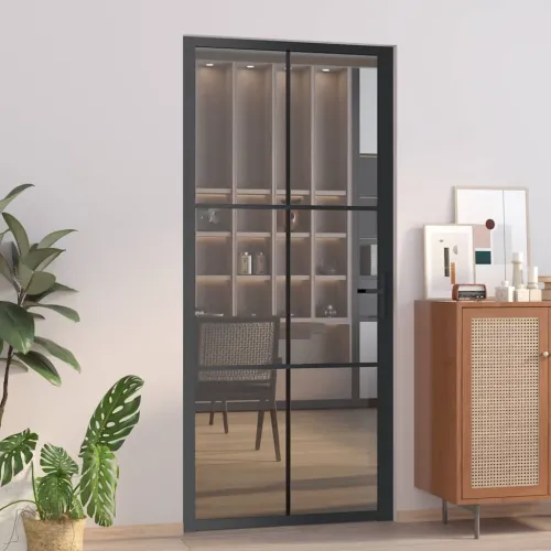 Unutarnja vrata 93 x 201,5 cm crna od ESG stakla i aluminija - Crna i tamnoprozirna 93 x 201.5 cm 1 Rešetke 3 x 2 Cijena