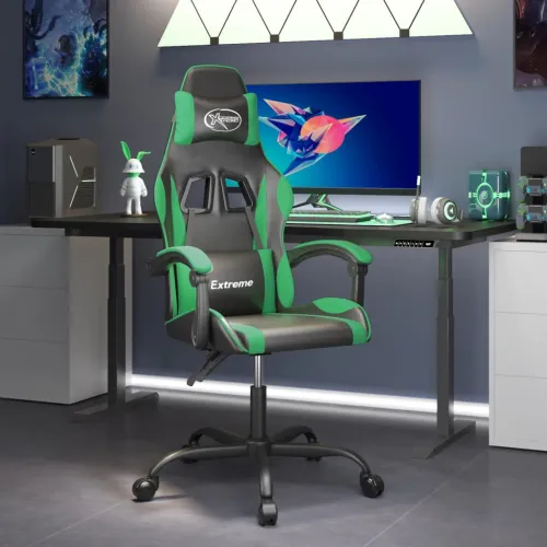 Gaming stolica crno-zelena od umjetne kože - Crna i zelena Bez naslona za noge Cijena