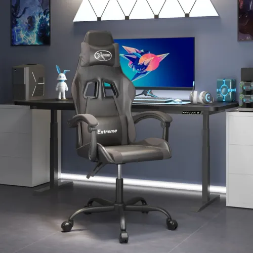 Gaming stolica crno-siva od umjetne kože - Crna i siva Bez naslona za noge Cijena