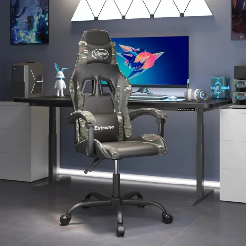Gaming stolica crno-maskirna od umjetne kože - Crna i maskirna Bez naslona za noge Cijena
