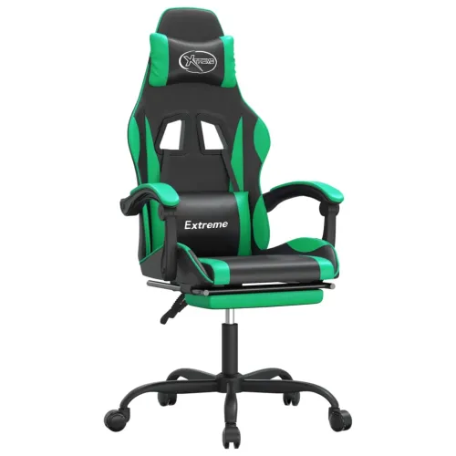 Gaming stolica od umjetne kože s osloncem za noge Crna i zelena - Crna i zelena Sa naslonom za noge Cijena