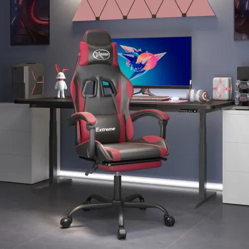 Gaming stolica s osloncem za noge umjetna koža crna i boja vina - Crna i crvena boja vina Sa naslonom za noge Cijena