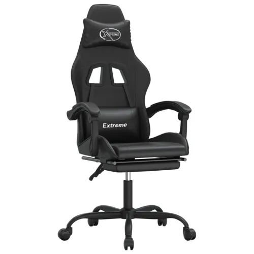 Gaming stolica od umjetne kože s osloncem za noge Crna - Crna Sa naslonom za noge Cijena