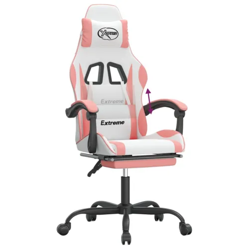 Gaming stolica s osloncem za noge bijelo-ružičasta umjetna koža - Bijela i ružičasta Sa naslonom za noge Cijena