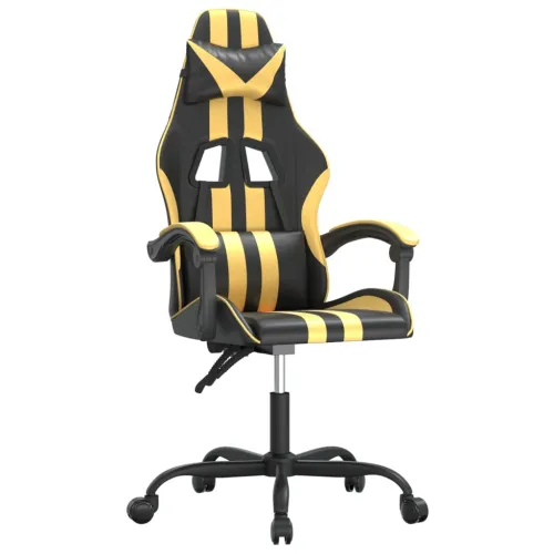 Okretna Gaming stolica crno-zlatna od umjetne kože - Crna i zlatna Bez naslona za noge Cijena
