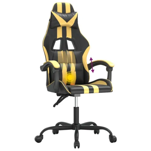 Okretna Gaming stolica crno-zlatna od umjetne kože - Crna i zlatna Bez naslona za noge Cijena