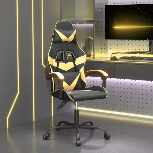 Okretna Gaming stolica crno-zlatna od umjetne kože - Crna i zlatna Bez naslona za noge Cijena
