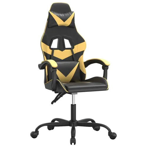 Okretna Gaming stolica crno-zlatna od umjetne kože - Crna i zlatna Bez naslona za noge Cijena