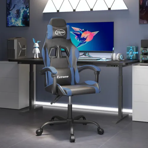 Okretna Gaming stolica crno-plava od umjetne kože - Crna i plava Bez naslona za noge Cijena