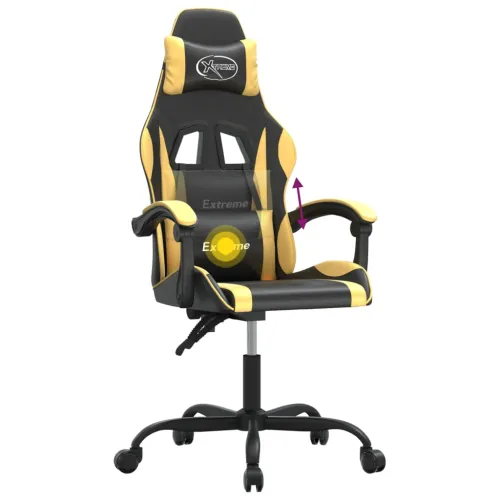 Okretna Gaming stolica crno-zlatna od umjetne kože - Crna i zlatna Bez naslona za noge Cijena