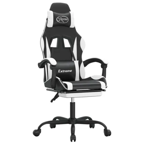 Okretna Gaming stolica s osloncem crno-bijela od umjetne kože - Crno-bijelo Sa naslonom za noge Cijena