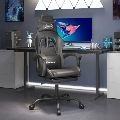 Okretna Gaming stolica s osloncem za noge crna od umjetne kože - Crna Sa naslonom za noge Cijena