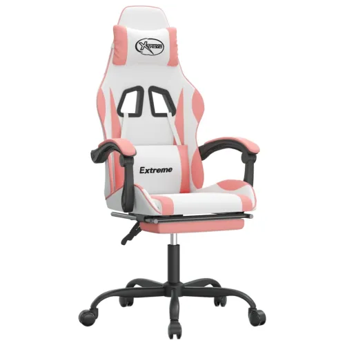 Okretna Gaming stolica s osloncem umjetna koža bijelo-ružičasta - Bijela i ružičasta Sa naslonom za noge Cijena