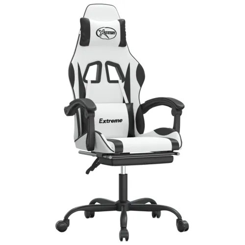 Okretna Gaming stolica s osloncem bijelo-crna od umjetne kože - Bijela i crna Sa naslonom za noge Cijena