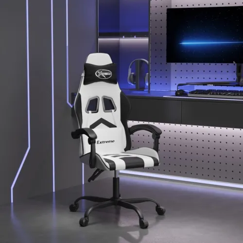 Okretna Gaming stolica bijelo-crna od umjetne kože - Bijela i crna Bez naslona za noge Cijena