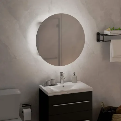 Kupaonski ormarić s okruglim ogledalom LED bijeli 40x40x17,5 cm - Bijela 40 x 40 x 17.5 cm Cijena