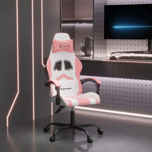 Gaming stolica bijelo-ružičasta od umjetne kože - Bijela i ružičasta Bez naslona za noge Cijena