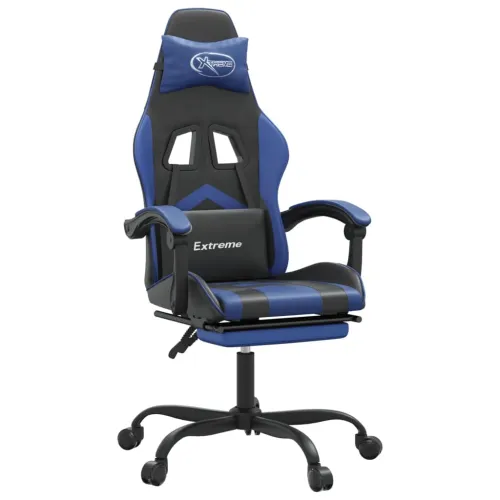 Gaming stolica od umjetne kože s osloncem za noge crno-plava - Crna i plava Sa naslonom za noge Cijena