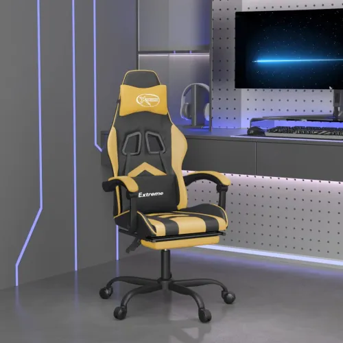 Gaming stolica od umjetne kože s osloncem za noge Crna i zlatna - Crna i zlatna Sa naslonom za noge Cijena
