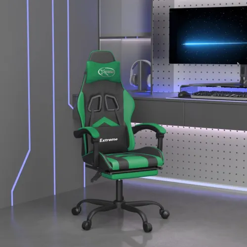 Gaming stolica od umjetne kože s osloncem za noge Crna i zelena - Crna i zelena Sa naslonom za noge Cijena