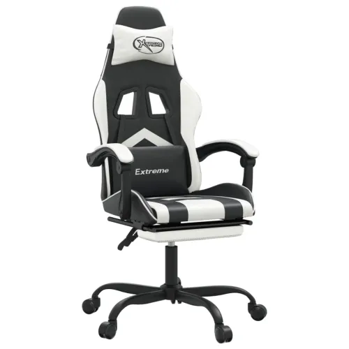 Gaming stolica od umjetne kože s osloncem za noge Crno-bijela - Crno-bijelo Sa naslonom za noge Cijena