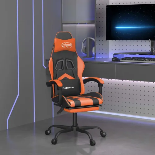 Gaming stolica s osloncem za noge umjetna koža crno-narančasta - Crna i narančasta Sa naslonom za noge Cijena