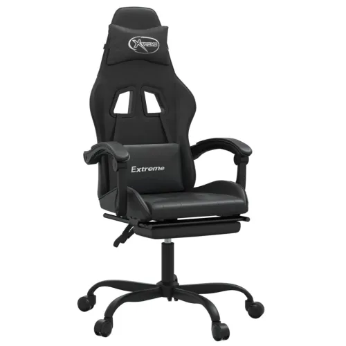 Gaming stolica od umjetne kože s osloncem za noge Crna - Crna Sa naslonom za noge Cijena
