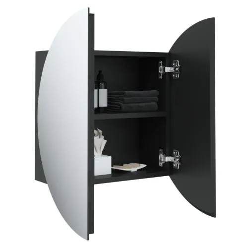 Kupaonski ormarić s okruglim ogledalom LED crni 40x40x17,5 cm - Crna 40 x 40 x 17.5 cm Cijena