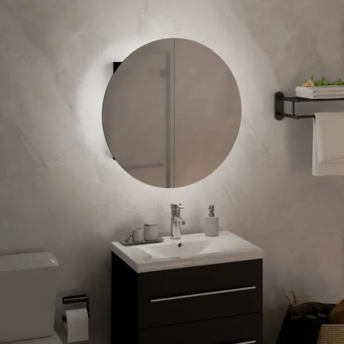 Kupaonski ormarić s okruglim ogledalom LED crni 40x40x17,5 cm - Crna 40 x 40 x 17.5 cm Cijena