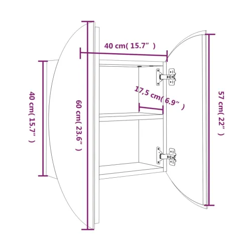 Kupaonski ormarić s okruglim ogledalom LED crni 40x40x17,5 cm - Crna 40 x 40 x 17.5 cm Cijena