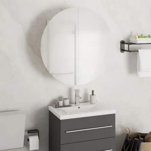 Kupaonski ormarić s okruglim ogledalom LED bijeli 47x47x17,5 cm - Bijela 47 x 47 x 17.5 cm Cijena