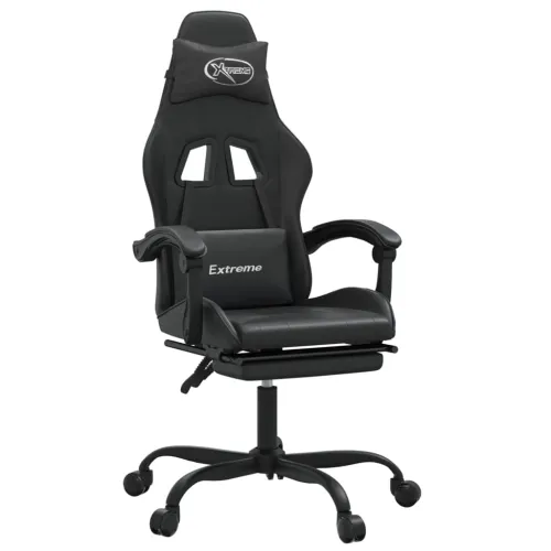 Okretna Gaming stolica s osloncem za noge crna od umjetne kože - Crna Sa naslonom za noge Cijena
