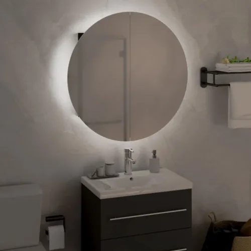 Kupaonski ormarić s okruglim ogledalom LED crni 47x47x17,5 cm - Crna 47 x 47 x 17.5 cm Cijena